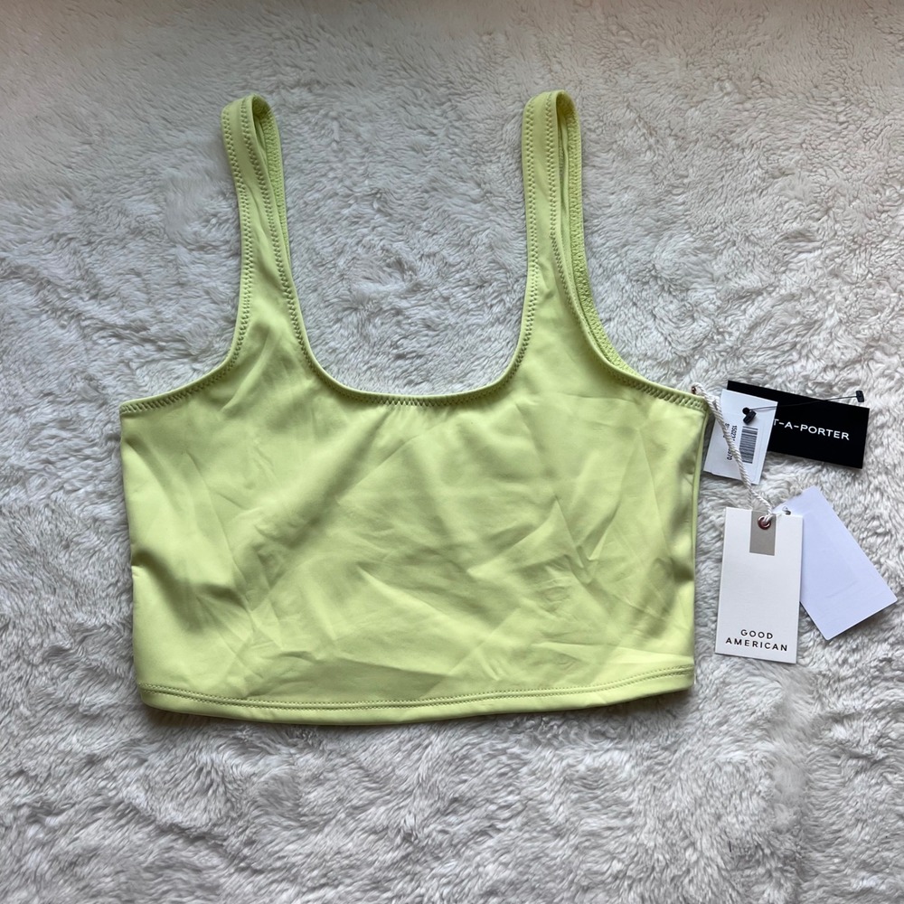 Good American Always Fits Scoop Neck Bikini Top Key Lime GSW0345 Womens Size 1
